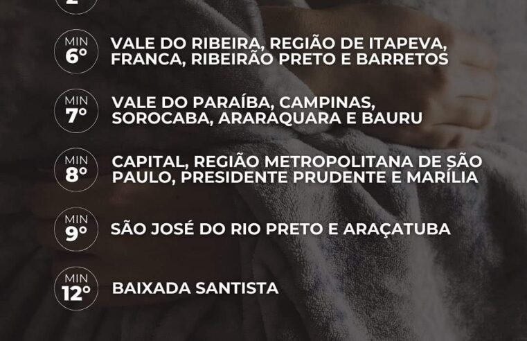 ATENÇÃO: DEFESA CIVIL ALERTA PARA RISCOS DE BAIXA TEMPERATURA. GUAÍRA, BARRETOS E REGIÃO PODEM ATINGIR 6°