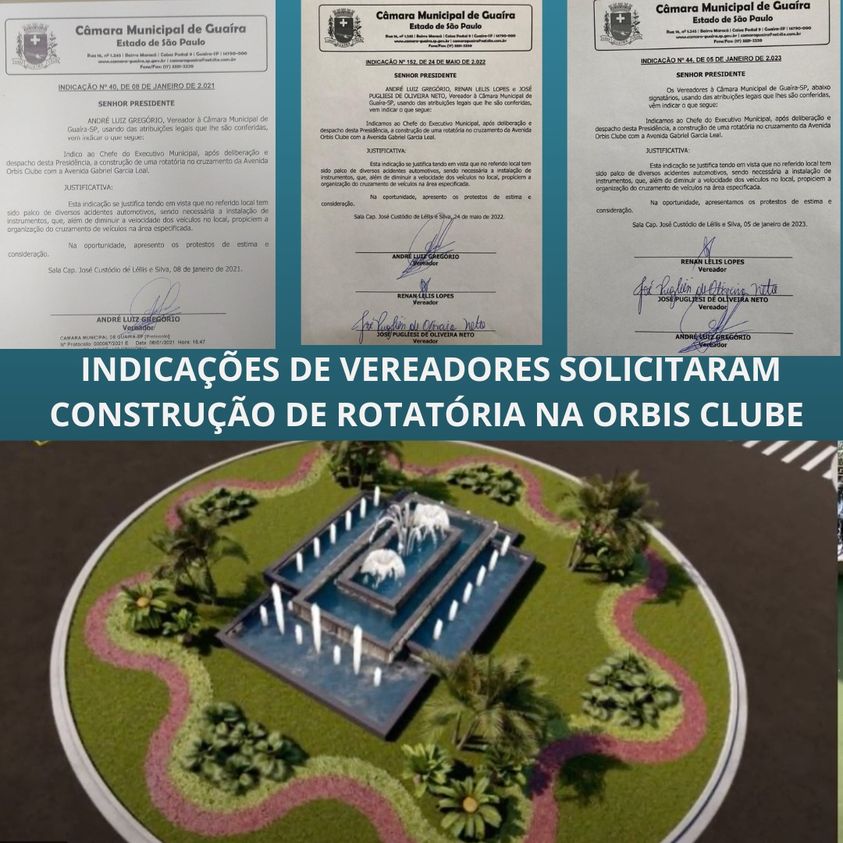 ROTATÓRIA A SER CONTRUÍDA NA AVENIDA ORBIS CLUBE NO PARQUE MARACÁ, EM GUAÍRA, FOI REIVINDICADA PELO VEREADOR ANDRÉ GREGÓRIO E OUTROS PARLAMENTARES