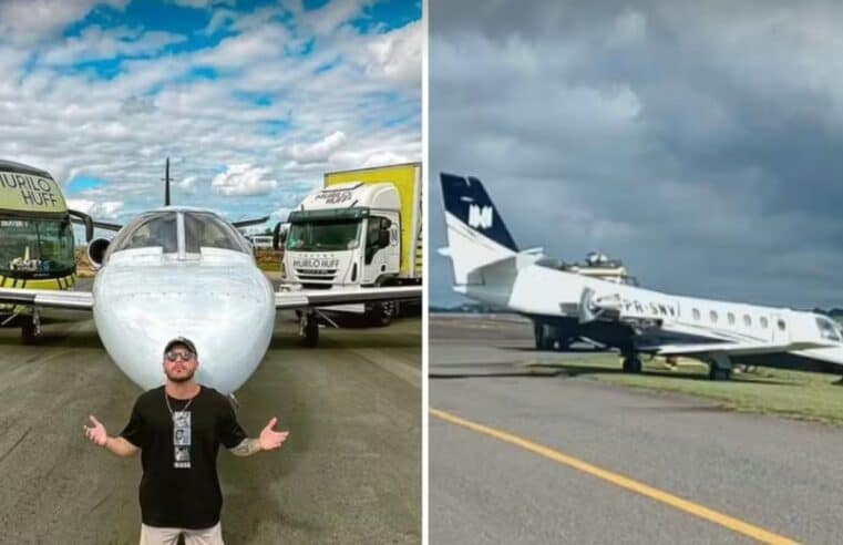 AVIÃO DO CANTOR MURILO HUFF CAI EM VALA NO AEROPORTO DE GOIÂNIA