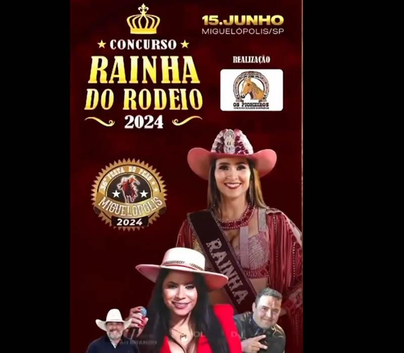 COMEÇAM NESTA SEGUNDA-FEIRA, 8, AS INSCRIÇÕES PARA O CONCURSO RAINHA DA FESTA DO PEÃO DE MIGUELÓPOLIS 2024