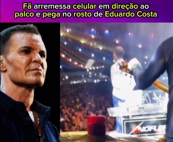 FÃ JOGA CELULAR NO ROSTO DE EDUARDO COSTA DURANTE SHOW NA BAHIA; VEJA VÍDEO