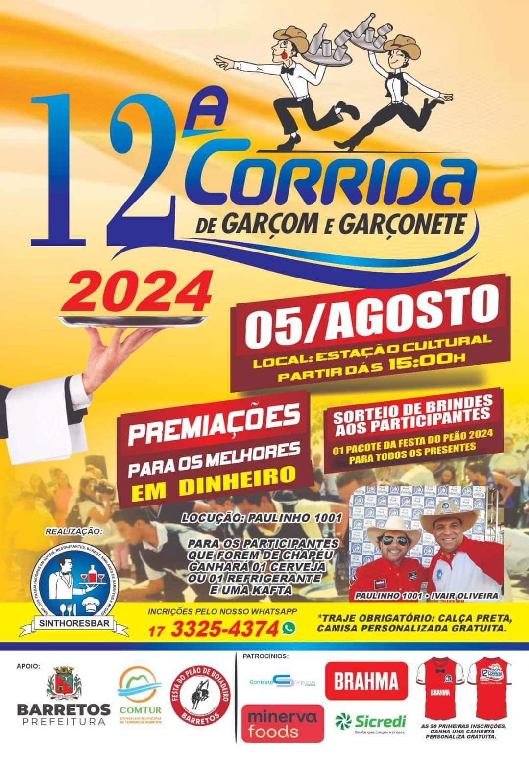 ACONTECE SEGUNDA-FEIRA, 5 DE AGOSTO, EM BARRETOS, A 12ª CORRIDA DE GARÇOM E GARÇONETE