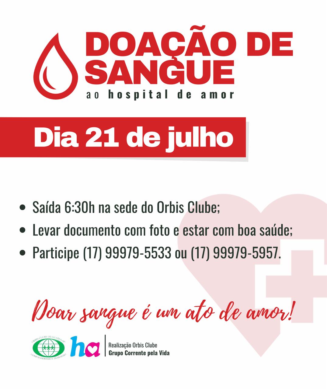 ORBIS CLUBE DE GUAÍRA LEVA DOADORES DE SANGUE AO HOSPITAL DO AMOR DE BARRETOS NESTE DOMINGO (21)