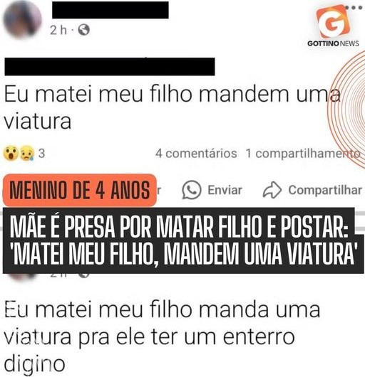 MULHER É PRESA APÓS ANUNCIAR EM REDE SOCIAL QUE HAVIA MATADO O PRÓPRIO FILHO DE 4 ANOS