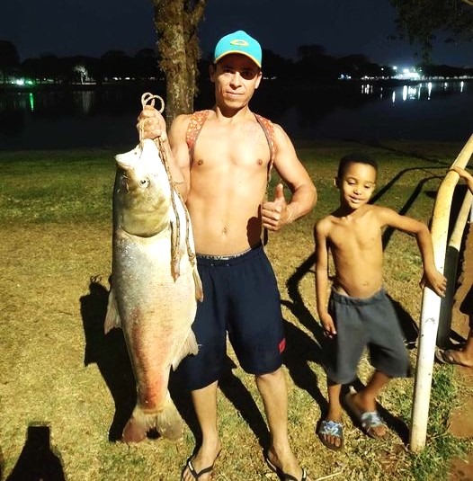 PESCADOR FISGA GRANDE EXEMPLAR DE CARPA NO LAGO MARACÁ, EM GUAÍRA