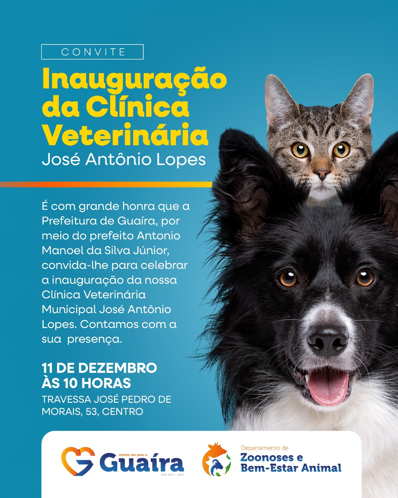 CLÍNICA VETERINÁRIA MUNICIPAL DE GUAÍRA SERÁ INAUGURADA EM 11 DE DEZEMBRO