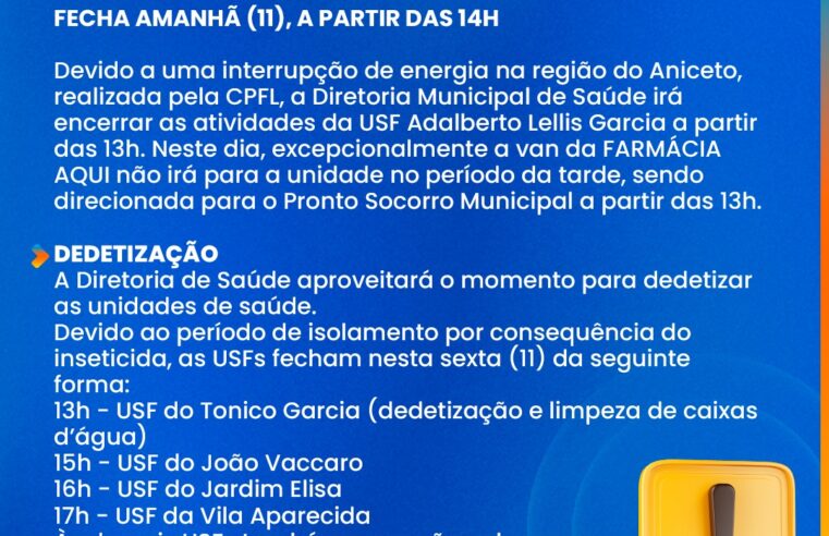 INTERRUPÇÃO NO FORNECIMENTO DE ENERGIA, REDUZ HORÁRIO DE ATENDIMENTO DA USF DO TONICO GARCIA EM GUAÍRA