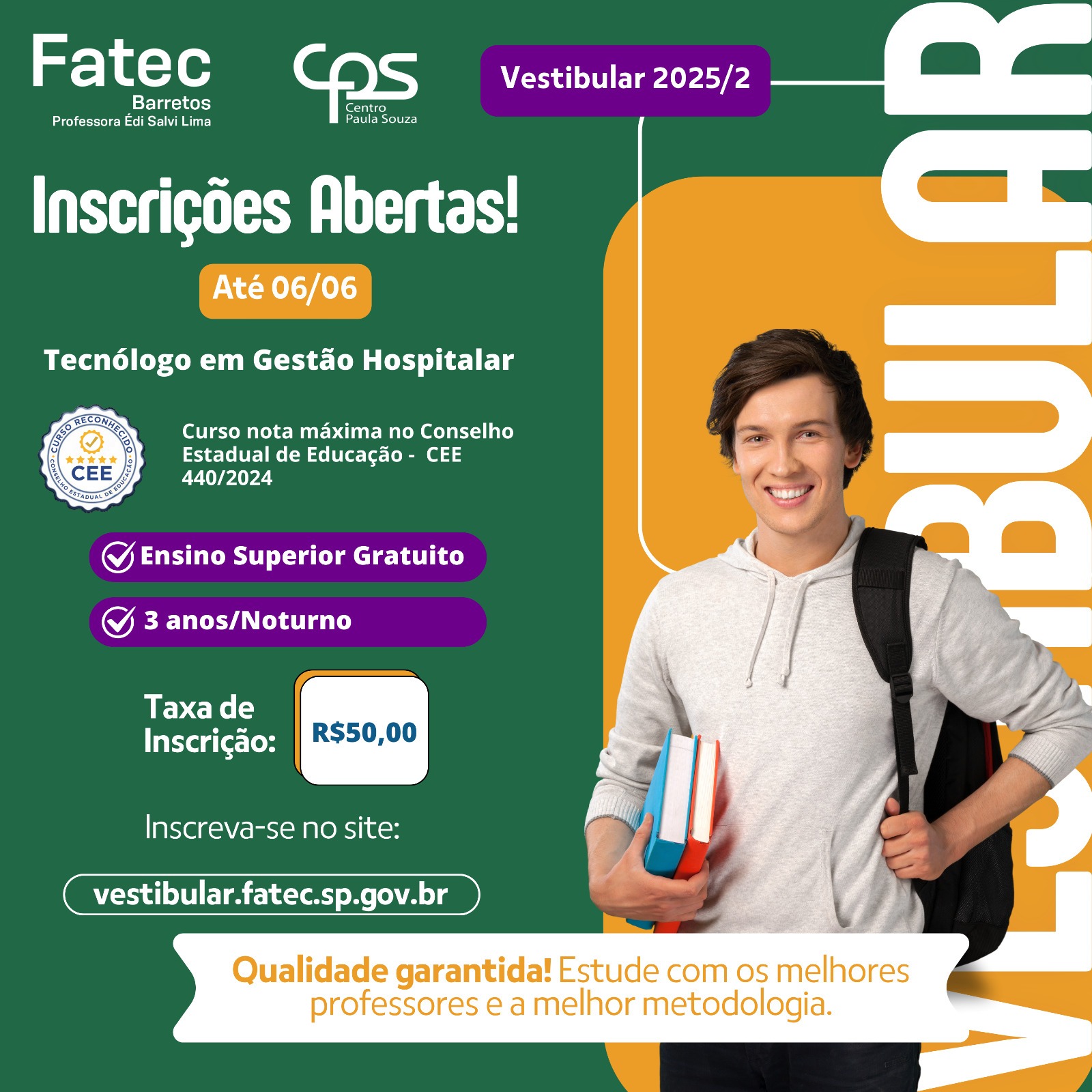 INSCRIÇÕES PARA O VESTIBULAR DA FATEC DE BARRETOS VÃO ATÉ 6 DE JUNHO
