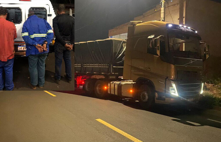CAMINHÃO, COM CARGA AVALIADA EM QUASE R$ 1 MILHÃO ROUBADO EM MIGUELÓPOLIS, É LOCALIZADO EM UBERABA (MG). 3 PESSOAS FORAM DETIDAS