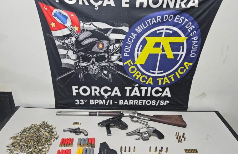 FORÇA TÁTICA DE BARRETOS REALIZA APREENSÃO DE DIVERSAS ARMAS DE FOGO EM GUAÍRA