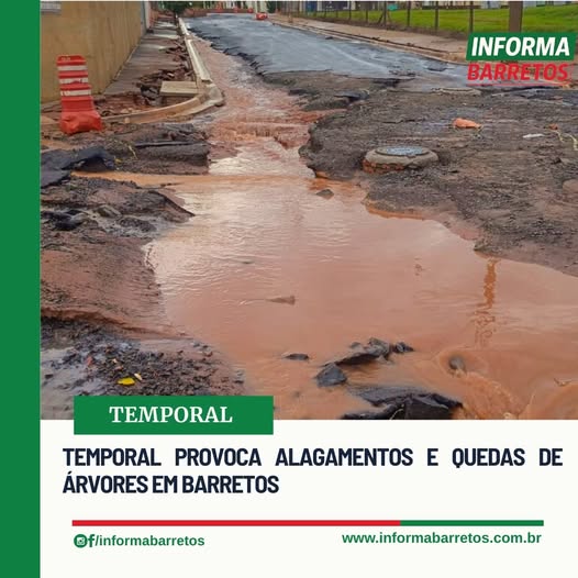 TEMPORAL PROVOCA ALAGAMENTOS E QUEDAS DE ÁRVORES EM BARRETOS