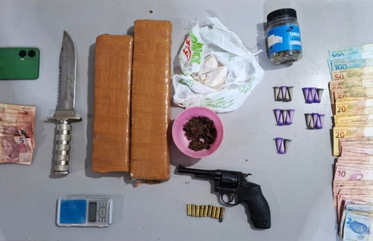 HOMEM É PRESO, EM GUAÍRA, PELA POLÍCIA MILITAR COM DROGAS, MUNIÇÕES E POR POSSE DE ARMA DE FOGO