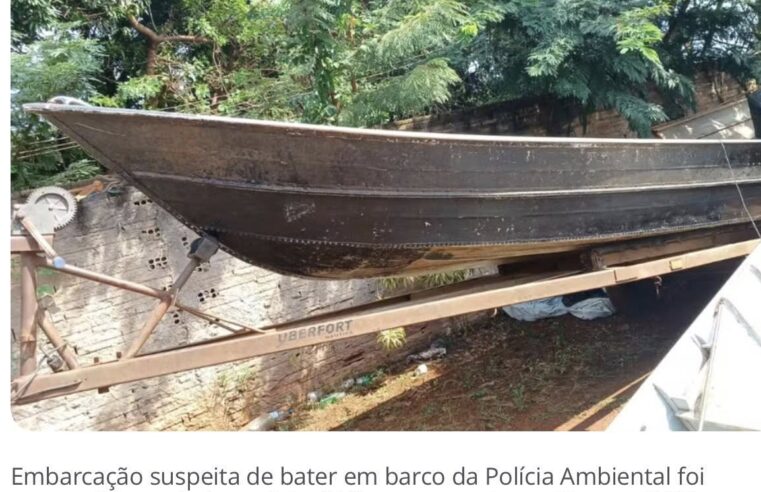 É APREENDIDO, DENTRO DE POUSADA EM PLANURA (MG), BARCO QUE TERIA BATIDO EM EMBARCAÇÃO DA POLÍCIA AMBIENTAL DURANTE FISCALIZAÇÃO NO RIO GRANDE