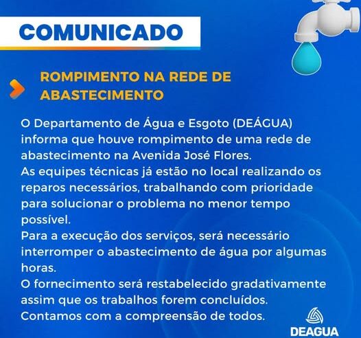 ROMPIMENTO DE ADUTORA CAUSA DESABASTECIMENTO DE ÁGUA EM GUAÍRA