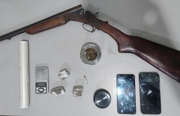 AÇÃO POLICIAL RESULTA EM APREENSÃO DE ARMA E DROGAS EM GUAÍRA. UMA PESSOA FOI PRESA
