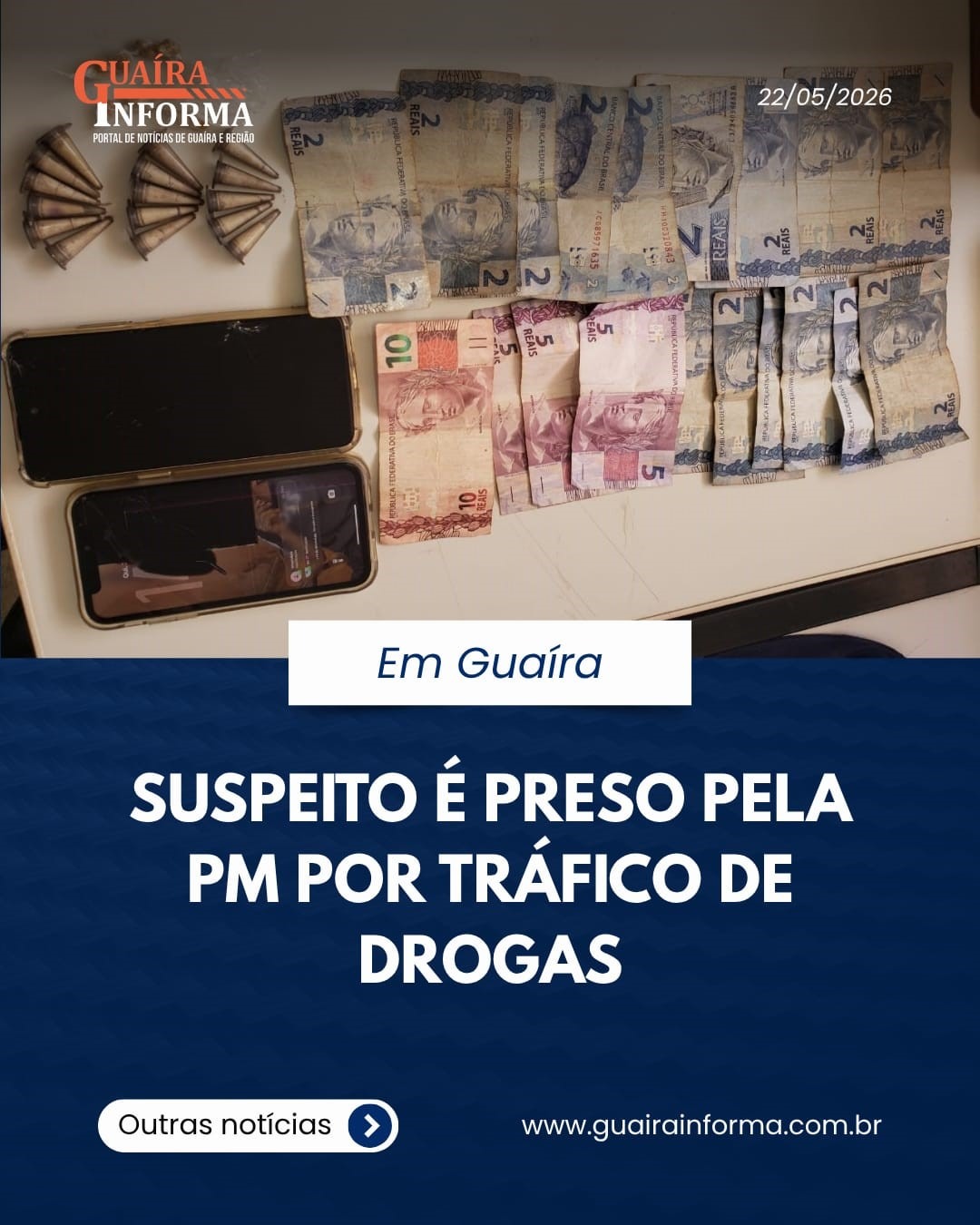 SUSPEITO É PESO PELA PM POR TRÁFICO DE DROGAS EM GUAÍRA