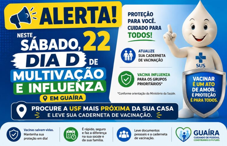 SÁBADO, 22, É DIA D DE MULTIVACINAÇÃO E INFLUENZA EM GUAÍRA