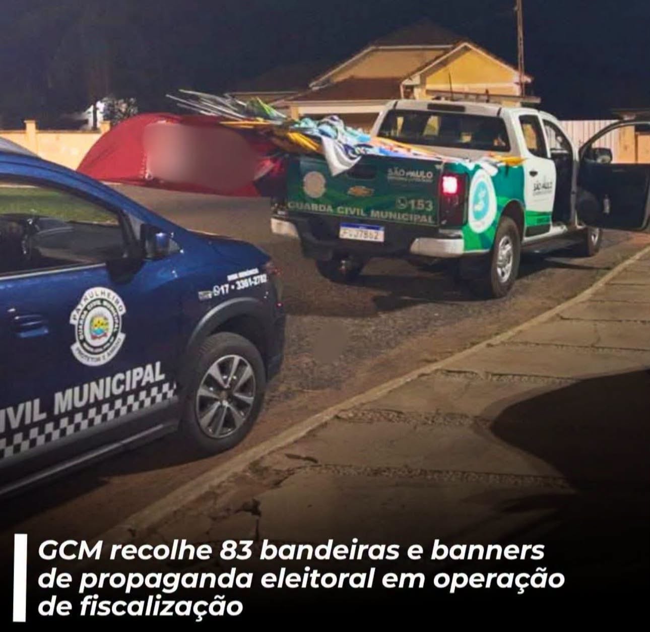 GCM RECOLHE 83 BANDEIRAS E BANNERS DE PROPAGANDA ELEITORAL EM BEBEDOURO